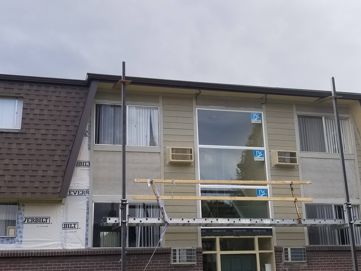 Multifamily property renovation and window work in progress